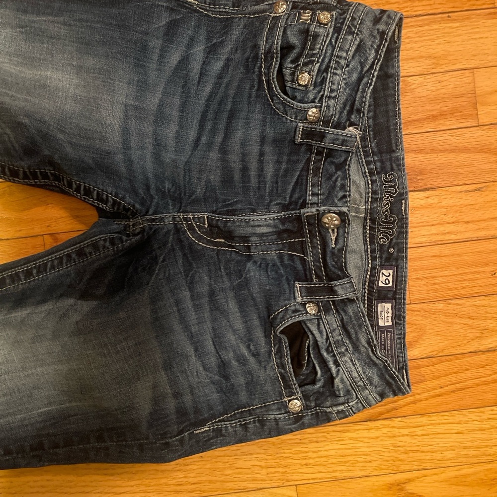 Miss Me Dark Blue Denim Jeans with Silver Accents